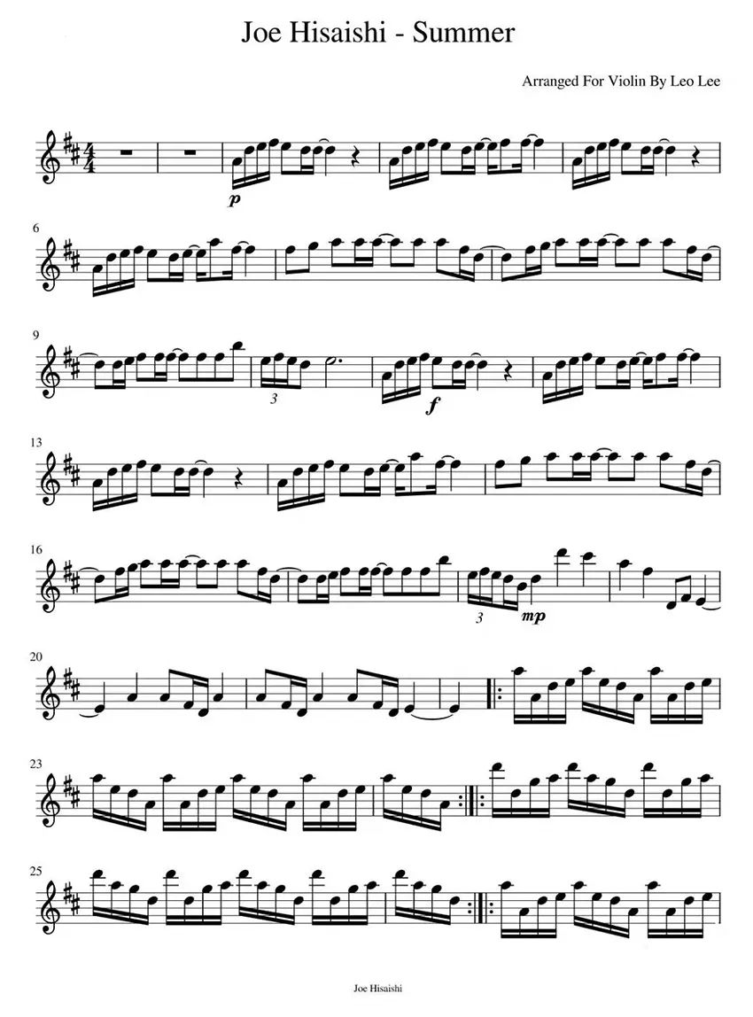 《Summer》(菊次郎的夏天)小提琴曲譜分享